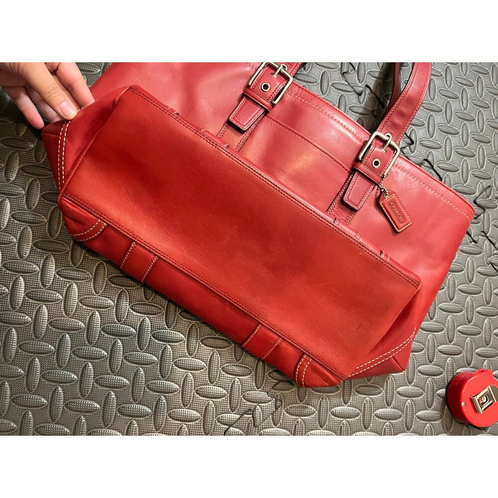 Vintage‎ COACH HAMPTON TOTE F10195 Red LEATHER Classic Womens Y2K BAG PURSE - Picture 3 of 12
